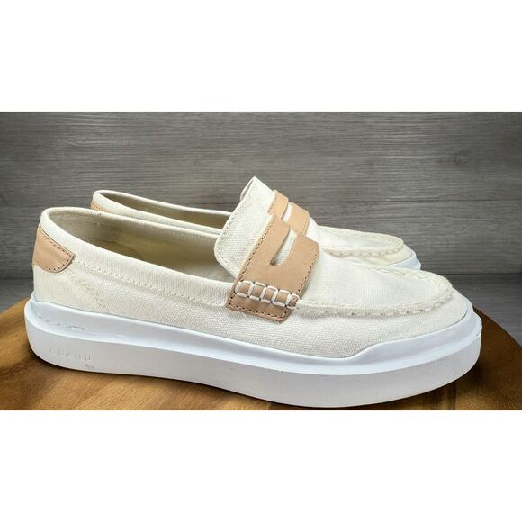 Cole Haan Shoes - COLE HAAN Grand Pro Rally Canvas Penny Loafer Off White & Brown Wimen 6B